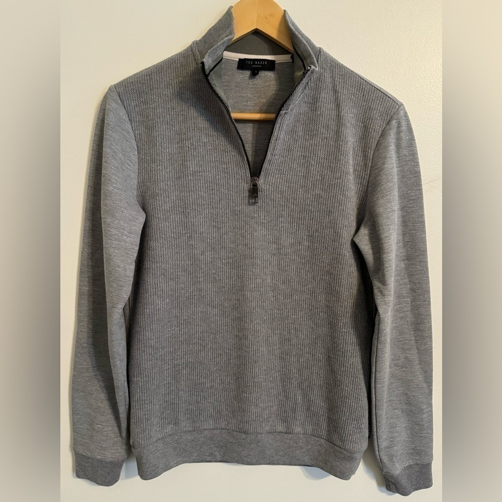 Ted Baker London Men's Gray 1/4 Zip Pullover Sweater Size 1